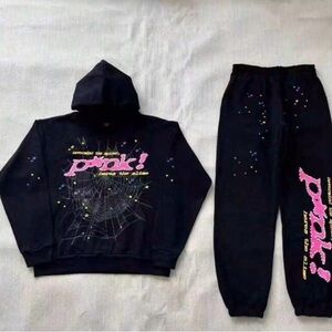 Black spider hoodie Graphic Hoodie & Sweatpants Set with Pink 'ptok!' Logo